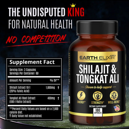 Shilajit 1000Mg & Tongkat Ali 400Mg (180 Capsules) Made in Usa-Shilajit Supplement (20% Fulvic Acid) Shilajit Pure Himalayan Organic & Tongkat Ali for Men More Potent than Shilajit Resin